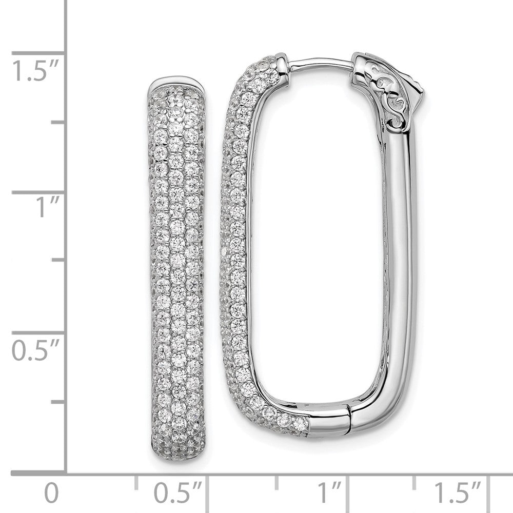 QSH164 Sterling Shimmer Sterling Silver Rhodium-plated 1.3mm CZ 258 Stone Rectangle Hinged Hoop Earrings