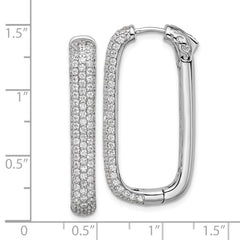 QSH164 Sterling Shimmer Sterling Silver Rhodium-plated 1.3mm CZ 258 Stone Rectangle Hinged Hoop Earrings