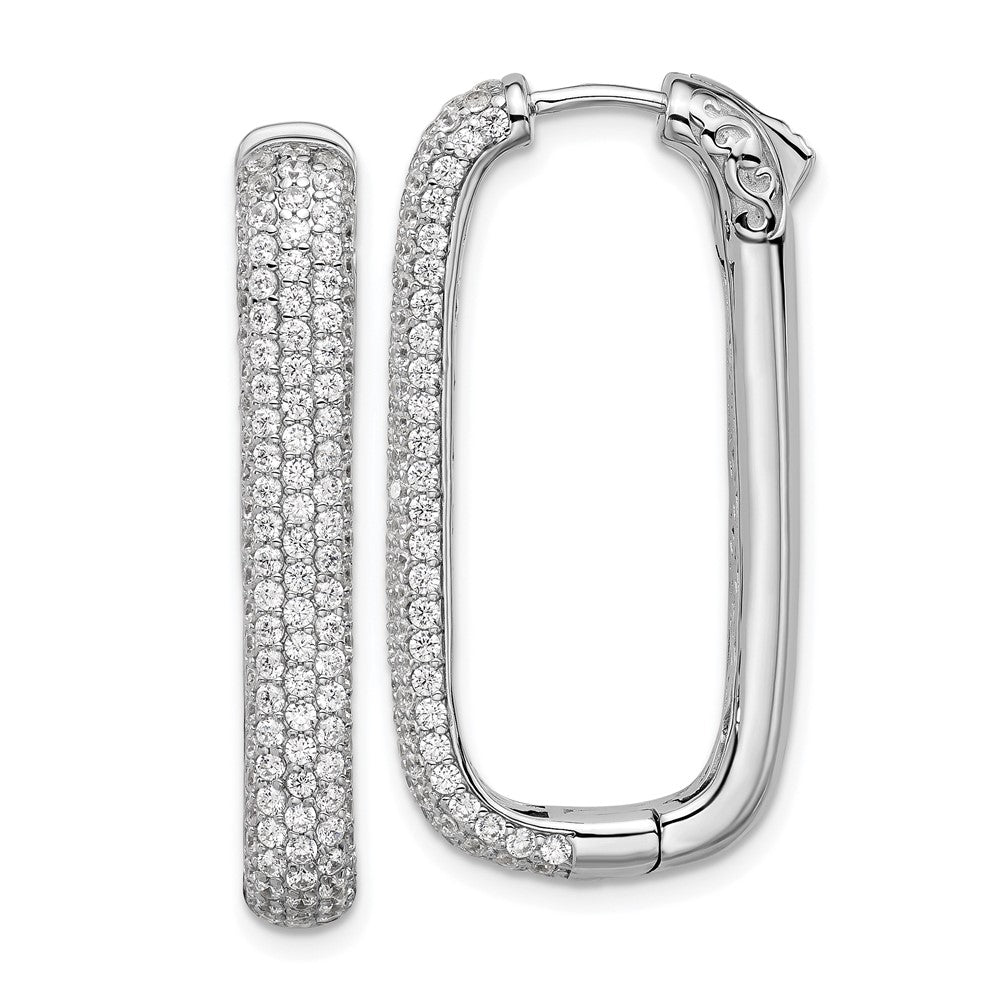 QSH164 Sterling Shimmer Sterling Silver Rhodium-plated 1.3mm CZ 258 Stone Rectangle Hinged Hoop Earrings