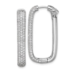 QSH164 Sterling Shimmer Sterling Silver Rhodium-plated 1.3mm CZ 258 Stone Rectangle Hinged Hoop Earrings
