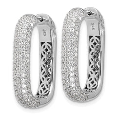 QSH165 Sterling Shimmer Sterling Silver Rhodium-plated 1.3mm CZ 198 Stone Rectangle Hinged Hoop Earrings