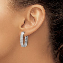 QSH165 Sterling Shimmer Sterling Silver Rhodium-plated 1.3mm CZ 198 Stone Rectangle Hinged Hoop Earrings