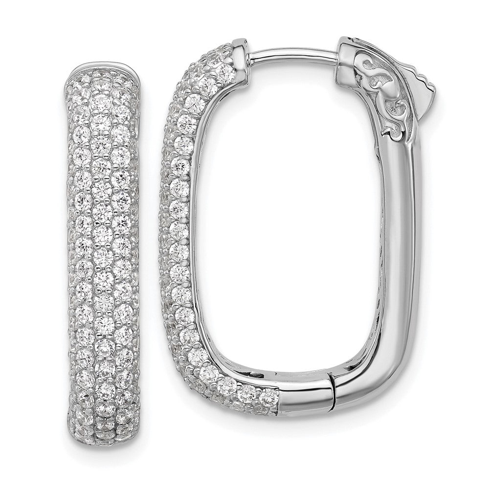 QSH165 Sterling Shimmer Sterling Silver Rhodium-plated 1.3mm CZ 198 Stone Rectangle Hinged Hoop Earrings