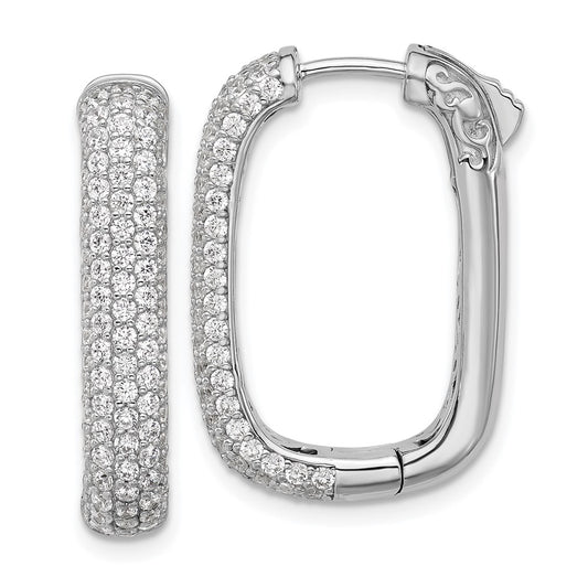 QSH165 Sterling Shimmer Sterling Silver Rhodium-plated 1.3mm CZ 198 Stone Rectangle Hinged Hoop Earrings
