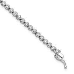 Sterling Shimmer Sterling Silver Rhodium-plated Bezel Set 1.7mm CZ 54 Stone 7 inch Bracelet QSH172-7