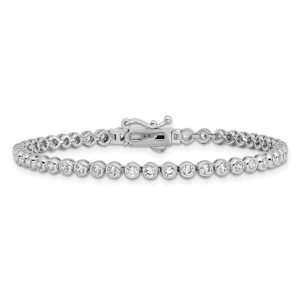 Sterling Shimmer Sterling Silver Rhodium-plated Bezel Set 2.3mm CZ 48 Stone 7 inch Bracelet QSH174-7