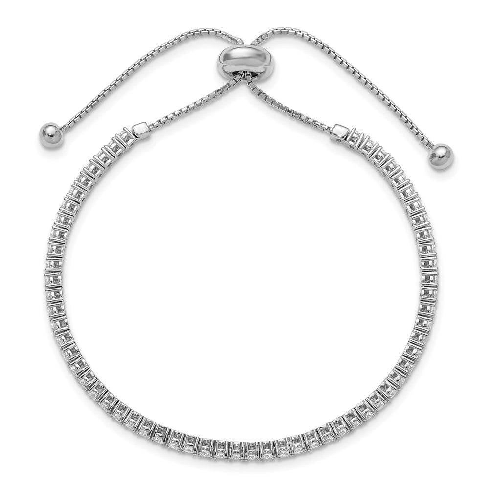 Sterling Shimmer Sterling Silver Rhodium-plated 2mm CZ 60 Stone Adjustable Bracelet QSH180