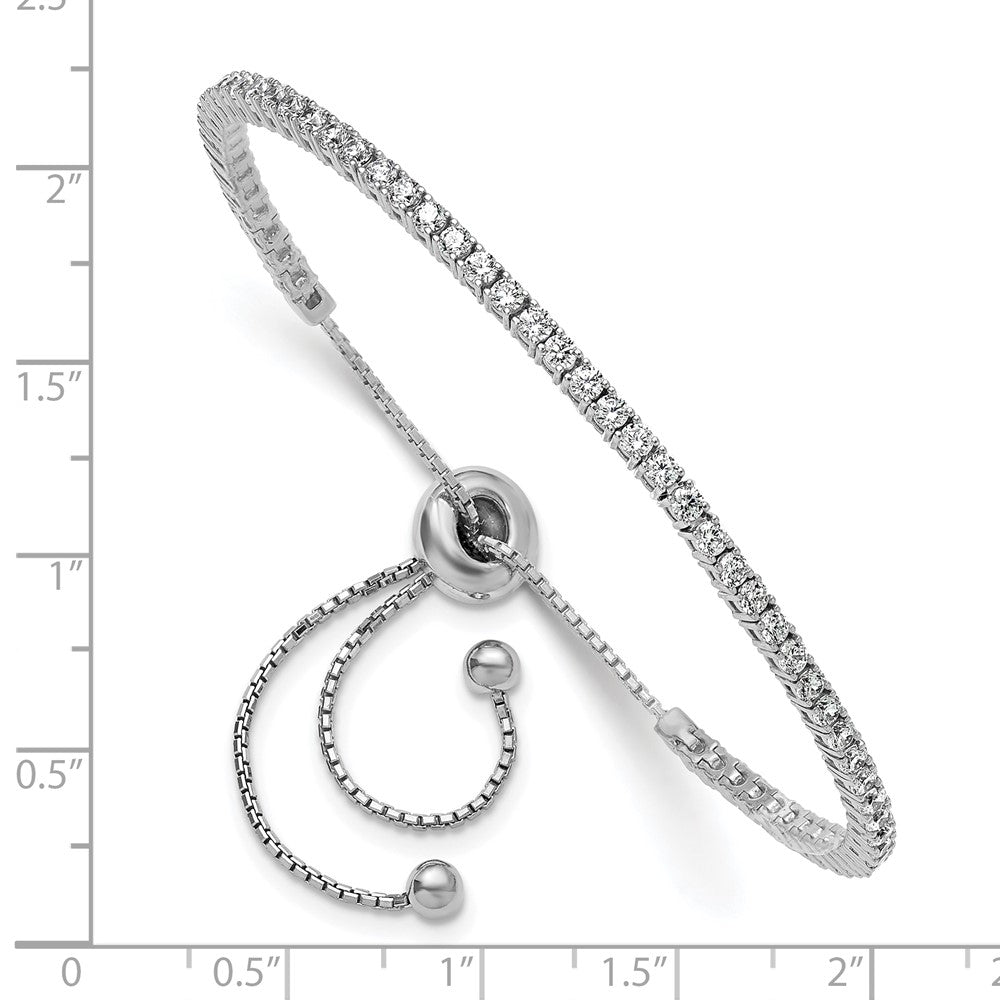Sterling Shimmer Sterling Silver Rhodium-plated 2mm CZ 60 Stone Adjustable Bracelet QSH180