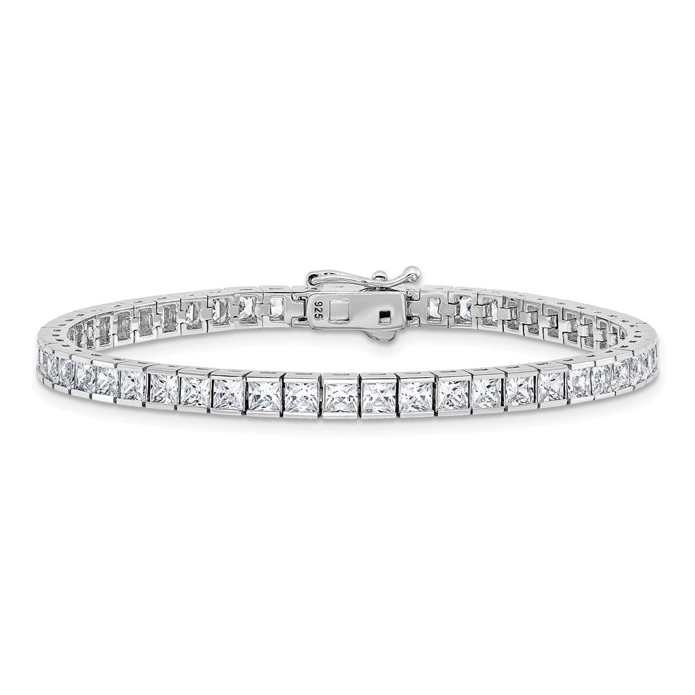 Sterling Shimmer Sterling Silver Rhodium-plated Square 3mm x 3mm CZ 53 Stone 7 inch Bracelet QSH185-7