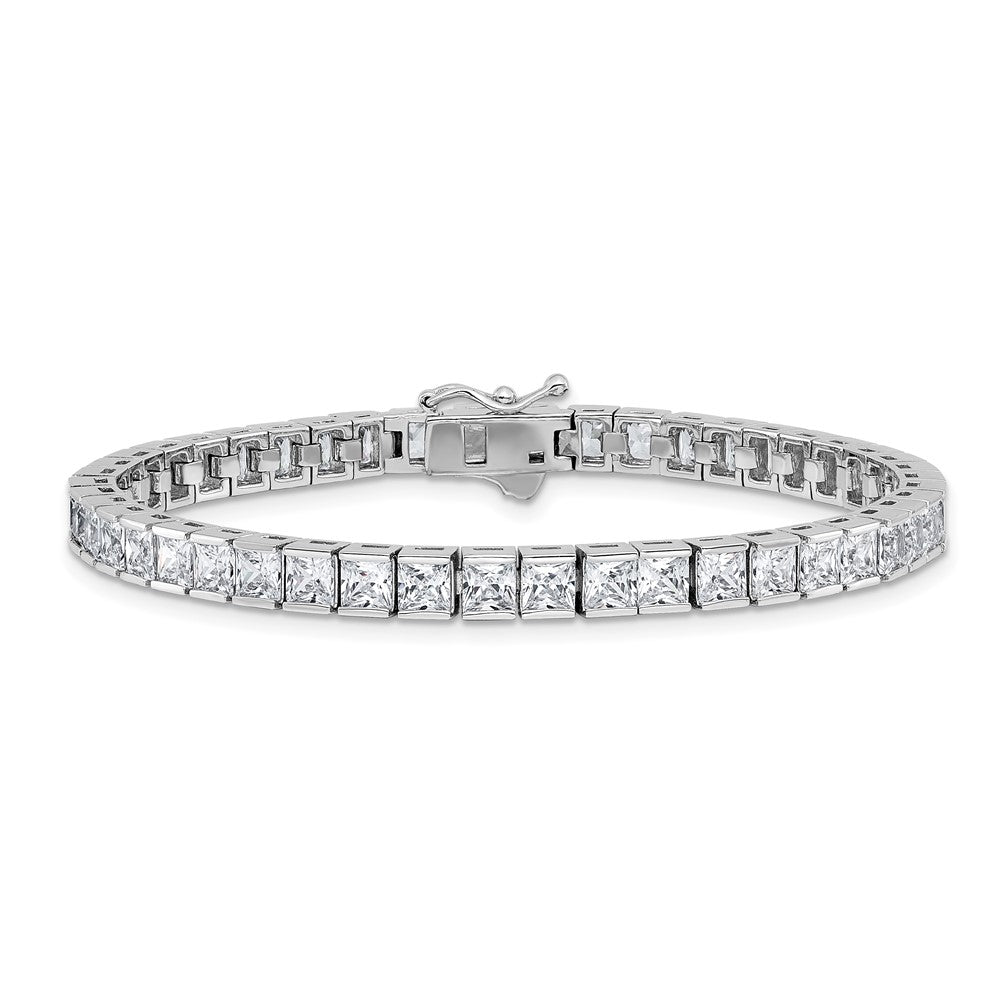 Sterling Shimmer Sterling Silver Rhodium-plated Square 3.5mm x 3.5mm CZ 46 Stone 7 inch Bracelet QSH186-7