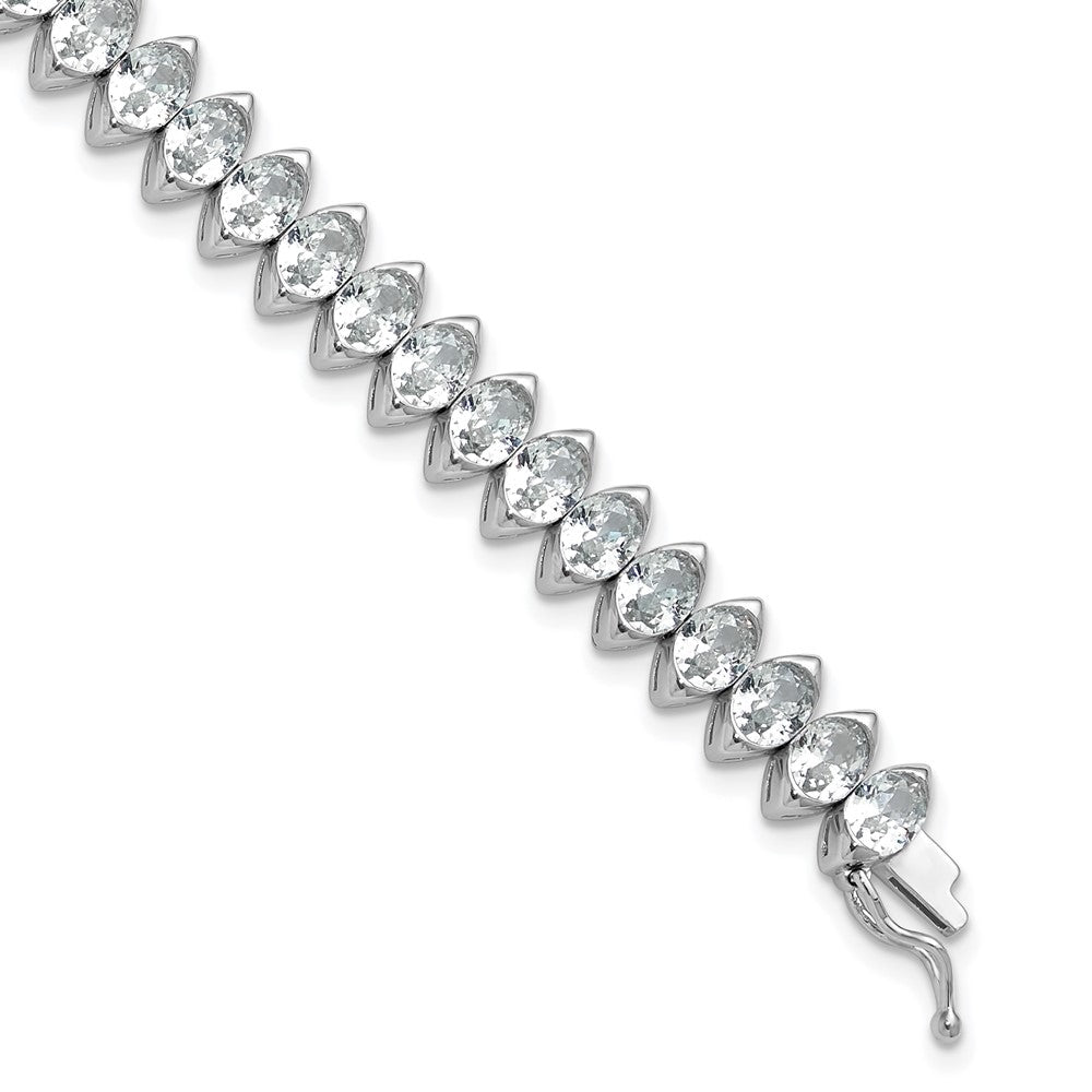 Sterling Shimmer Sterling Silver Rhodium-plated 5mm x 4mm CZ 41 Stone 7 inch Bracelet QSH187-7