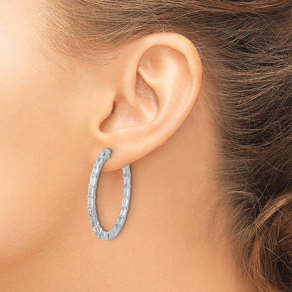 QSH190 Sterling Shimmer Sterling Silver Rhodium-plated 4mm x 2mm CZ 38 Stone In and Out Hinged Hoop Earrings