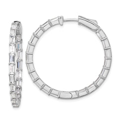 QSH190 Sterling Shimmer Sterling Silver Rhodium-plated 4mm x 2mm CZ 38 Stone In and Out Hinged Hoop Earrings