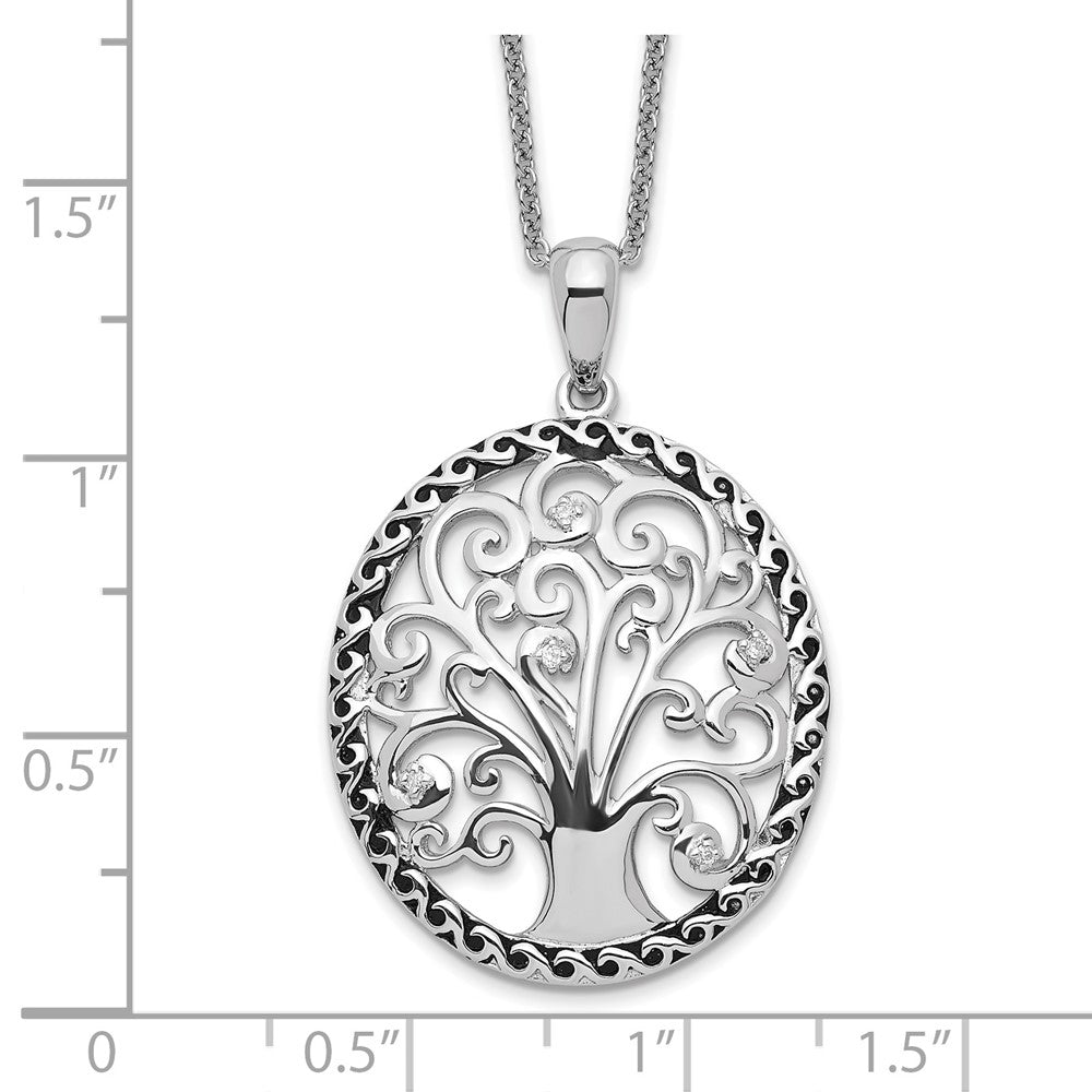 Sentimental Expressions Sterling Silver Rhodium-plated CZ Antiqued Tree of Life 18in Necklace QSX126