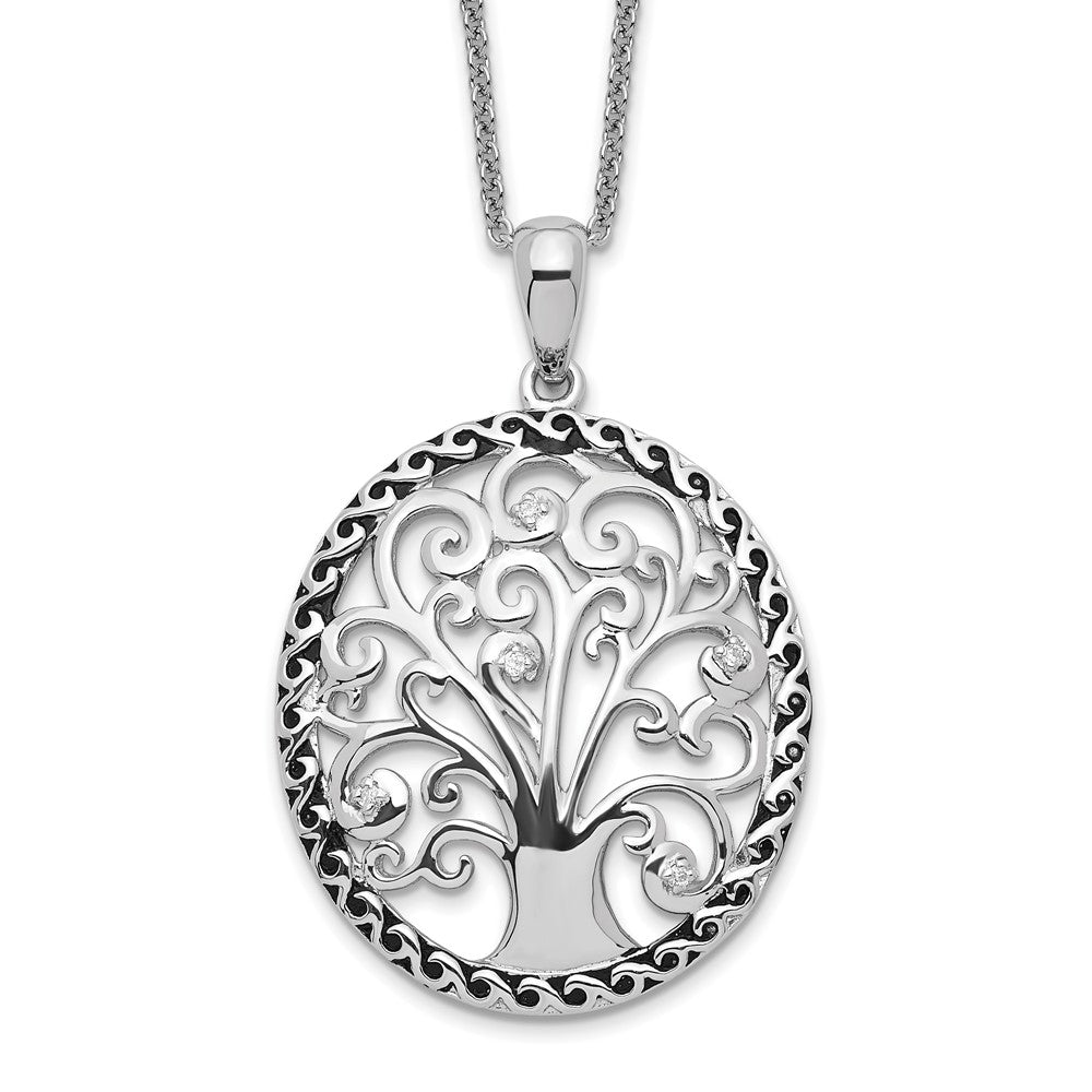 Sentimental Expressions Sterling Silver Rhodium-plated CZ Antiqued Tree of Life 18in Necklace QSX126