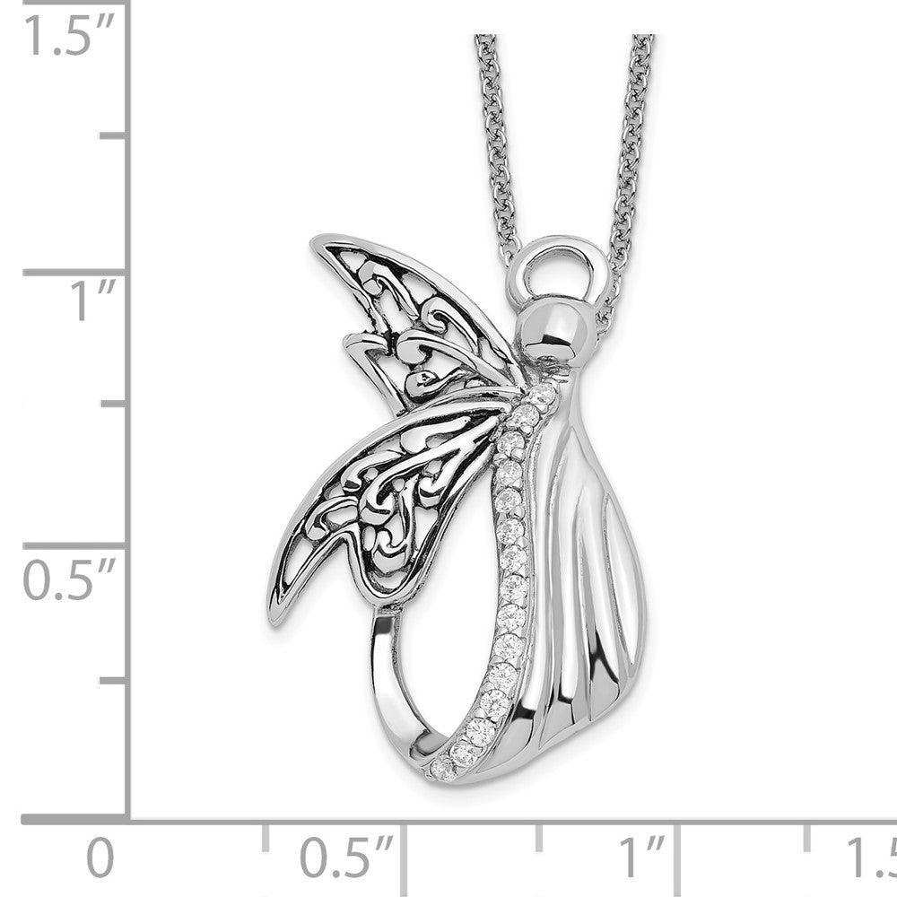 Sentimental Expressions Sterling Silver Rhodium-plated CZ Antiqued Angel of Perseverance 18in Necklace QSX157