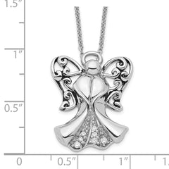 Sentimental Expressions Sterling Silver Rhodium-plated CZ Antiqued Angel of Strength 18in Necklace QSX171