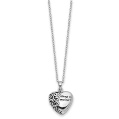Sentimental Expressions Sterling Silver Antiqued Heart Remembrance Ash Holder 18 Inch Necklace QSX173