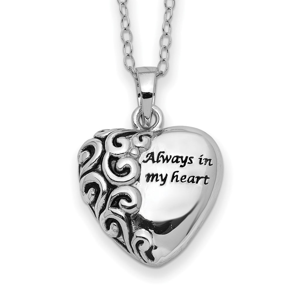 Sentimental Expressions Sterling Silver Antiqued Heart Remembrance Ash Holder 18 Inch Necklace QSX173