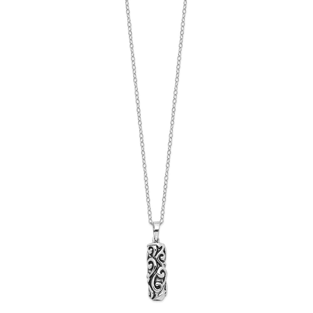 Sentimental Expressions Sterling Silver Rhodium-plated Antiqued Cylinder Remembrance Ash Holder 18 Inch Necklace QSX179