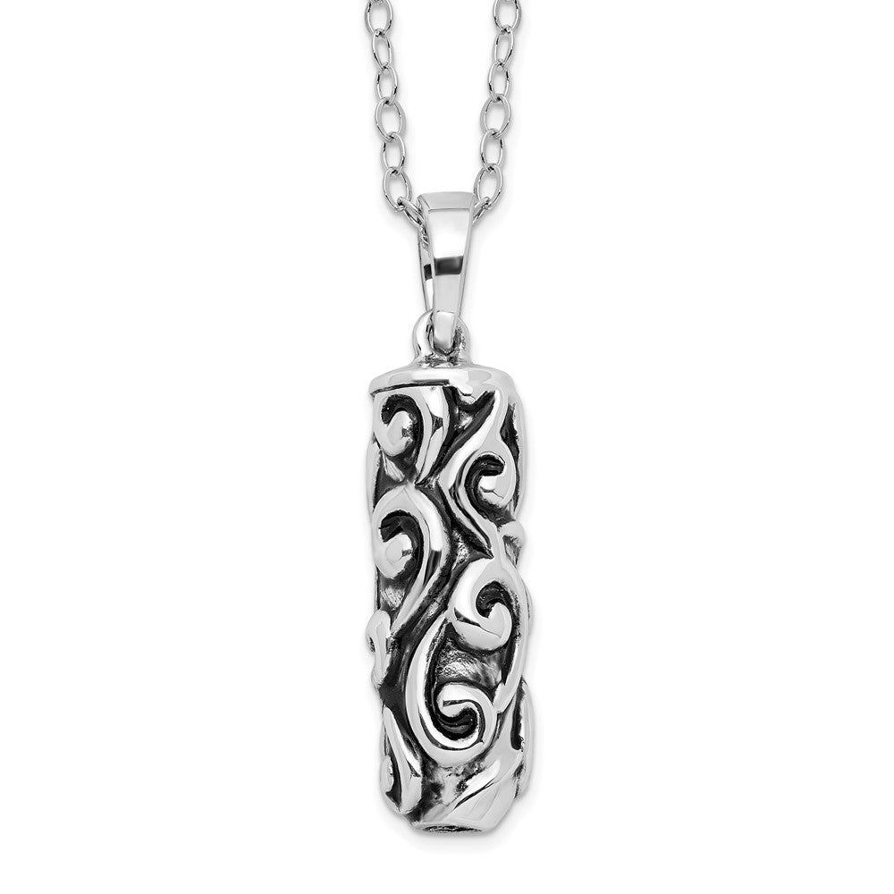 Sentimental Expressions Sterling Silver Rhodium-plated Antiqued Cylinder Remembrance Ash Holder 18 Inch Necklace QSX179