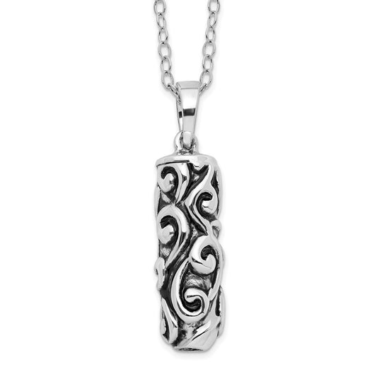 Sentimental Expressions Sterling Silver Rhodium-plated Antiqued Cylinder Remembrance Ash Holder 18 Inch Necklace QSX179