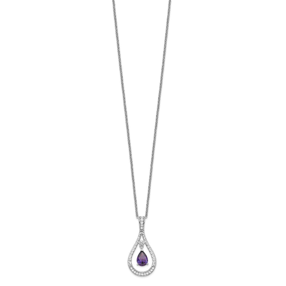 Sentimental Expressions Sterling Silver Rhodium-plated Feb. CZ Stone Never Forget Tear 18 Inch Birthstone Necklace QSX181