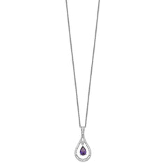 Sentimental Expressions Sterling Silver Rhodium-plated Feb. CZ Stone Never Forget Tear 18 Inch Birthstone Necklace QSX181