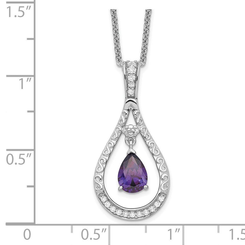 Sentimental Expressions Sterling Silver Rhodium-plated Feb. CZ Stone Never Forget Tear 18 Inch Birthstone Necklace QSX181
