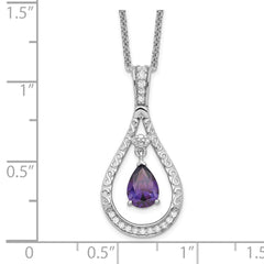 Sentimental Expressions Sterling Silver Rhodium-plated Feb. CZ Stone Never Forget Tear 18 Inch Birthstone Necklace QSX181
