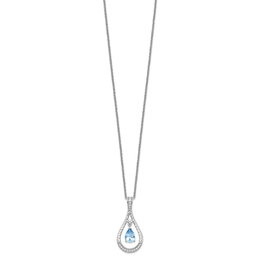 Sentimental Expressions Sterling Silver Rhodium-plated Mar. CZ Stone Never Forget Tear 18in Birthstone Necklace QSX182