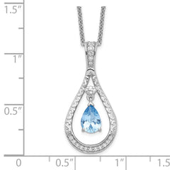 Sentimental Expressions Sterling Silver Rhodium-plated Mar. CZ Stone Never Forget Tear 18in Birthstone Necklace QSX182