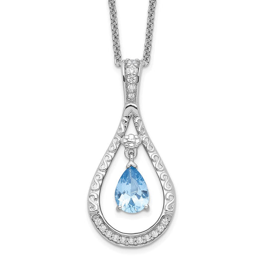 Sentimental Expressions Sterling Silver Rhodium-plated Mar. CZ Stone Never Forget Tear 18in Birthstone Necklace QSX182