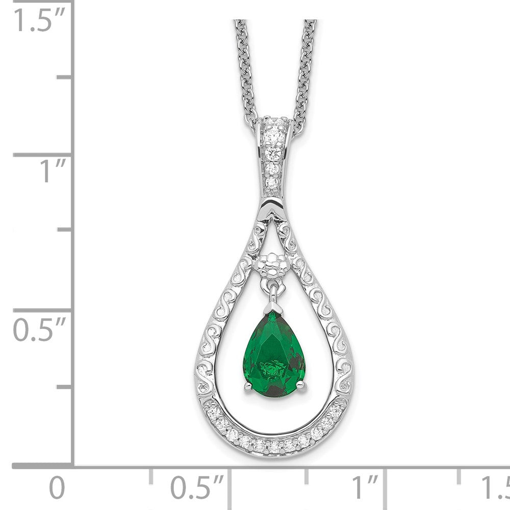 Sentimental Expressions Sterling Silver Rhodium-plated May CZ Stone Never Forget Tear 18in Birthstone Necklace QSX184