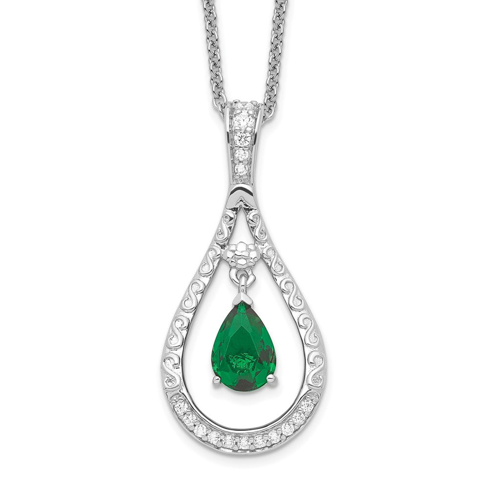 Sentimental Expressions Sterling Silver Rhodium-plated May CZ Stone Never Forget Tear 18in Birthstone Necklace QSX184