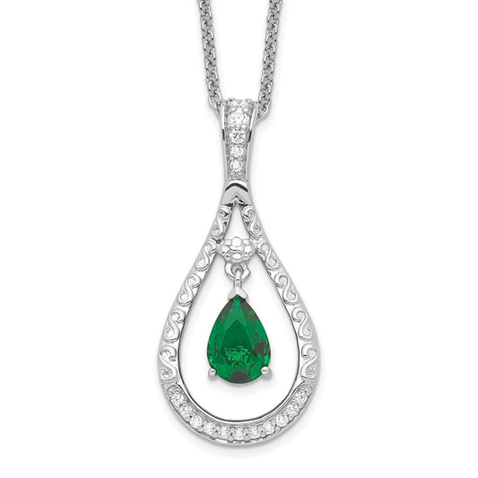 Sentimental Expressions Sterling Silver Rhodium-plated May CZ Stone Never Forget Tear 18in Birthstone Necklace QSX184