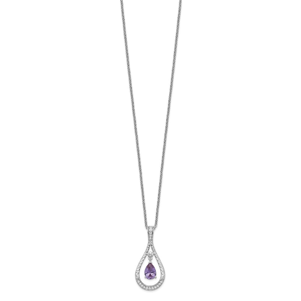 Sentimental Expressions Sterling Silver Rhodium-plated June CZ Stone Never Forget Tear 18in Birthstone Necklace QSX185