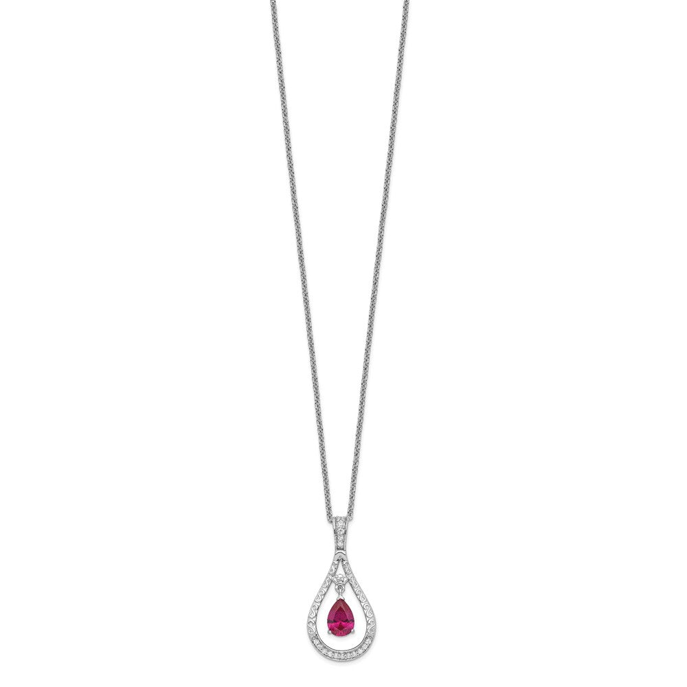 Sentimental Expressions Sterling Silver Rhodium-plated July CZ Stone Never Forget Tear 18in Birthstone Necklace QSX186