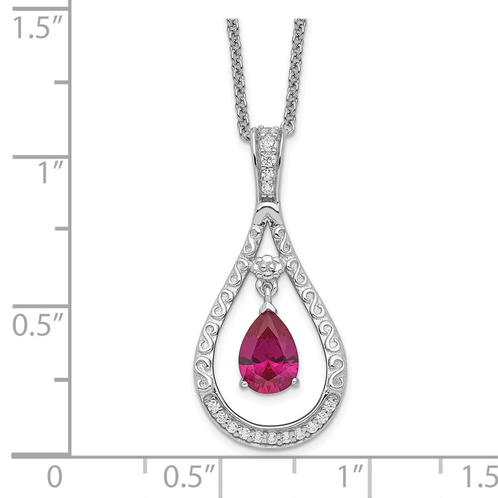 Sentimental Expressions Sterling Silver Rhodium-plated July CZ Stone Never Forget Tear 18in Birthstone Necklace QSX186