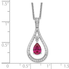 Sentimental Expressions Sterling Silver Rhodium-plated July CZ Stone Never Forget Tear 18in Birthstone Necklace QSX186