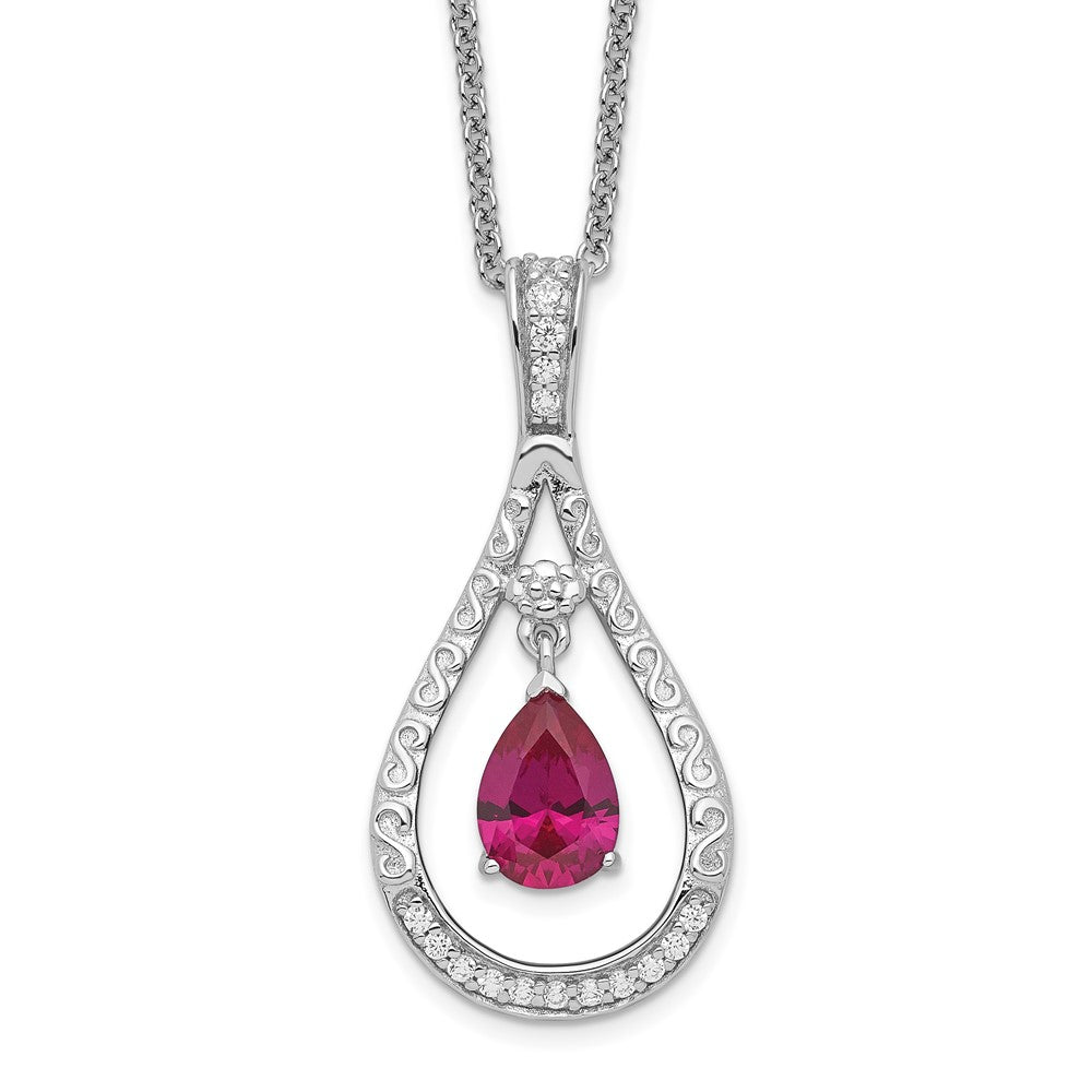 Sentimental Expressions Sterling Silver Rhodium-plated July CZ Stone Never Forget Tear 18in Birthstone Necklace QSX186