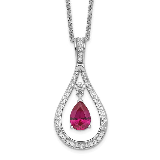Sentimental Expressions Sterling Silver Rhodium-plated July CZ Stone Never Forget Tear 18in Birthstone Necklace QSX186