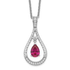 Sentimental Expressions Sterling Silver Rhodium-plated July CZ Stone Never Forget Tear 18in Birthstone Necklace QSX186