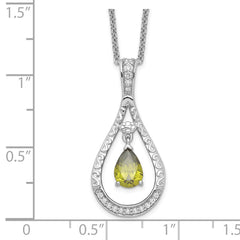 Sentimental Expressions Sterling Silver Rhodium-plated Aug. CZ Stone Never Forget Tear 18in Birthstone Necklace QSX187