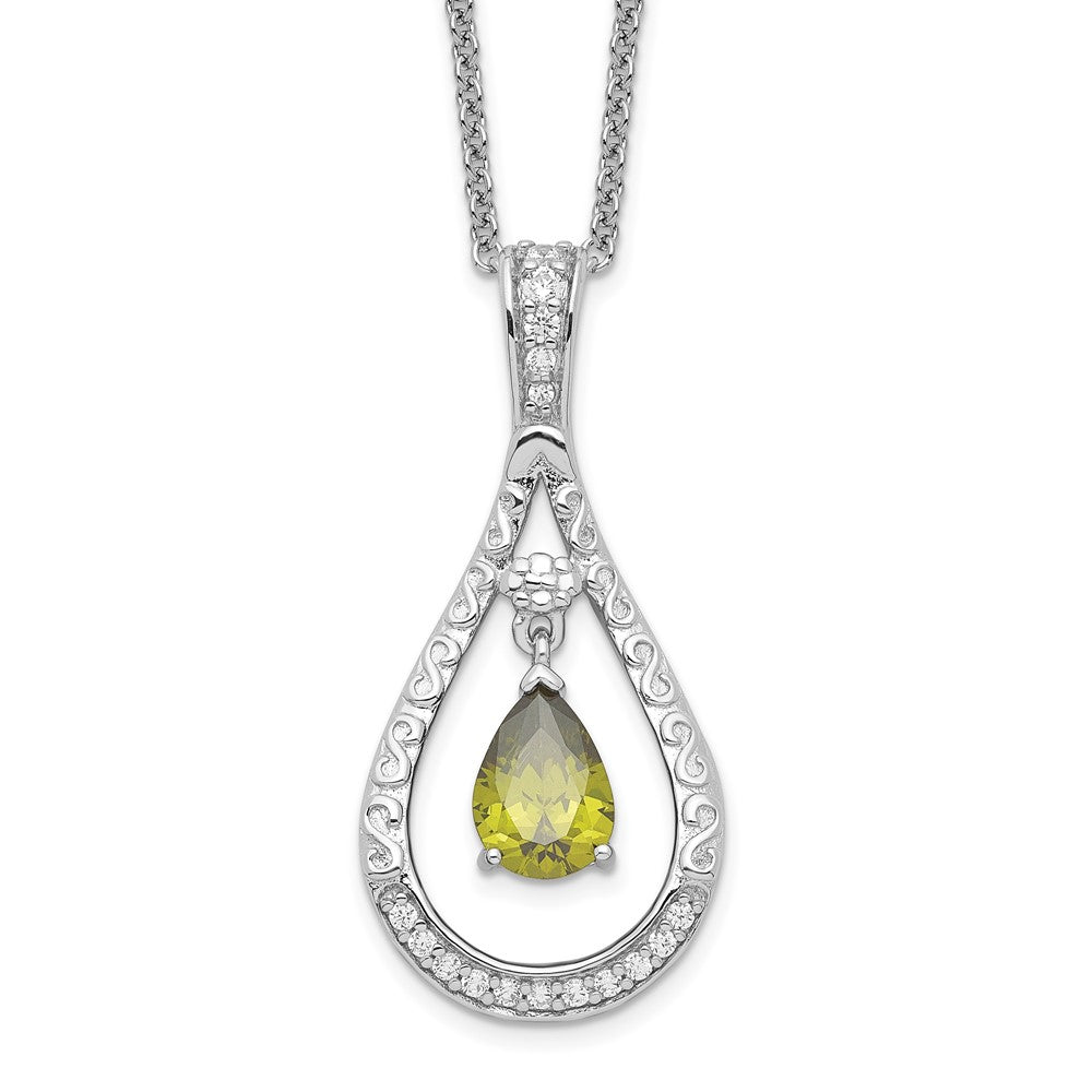 Sentimental Expressions Sterling Silver Rhodium-plated Aug. CZ Stone Never Forget Tear 18in Birthstone Necklace QSX187