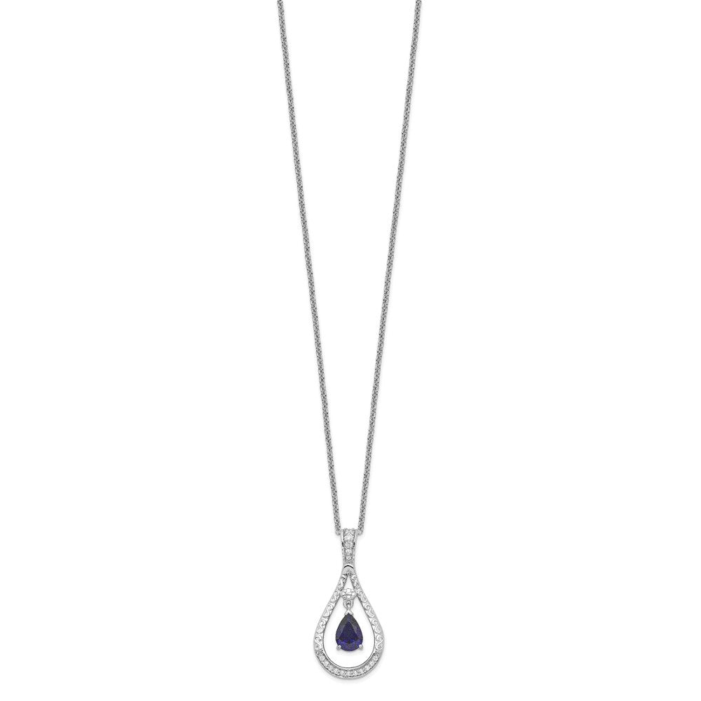 Sentimental Expressions Sterling Silver Rhodium-plated Sept. Lab-created Sapphire Never Forget Tear 18in Necklace QSX188