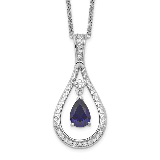 Sentimental Expressions Sterling Silver Rhodium-plated Sept. Lab-created Sapphire Never Forget Tear 18in Necklace QSX188