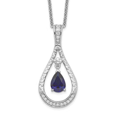 Sentimental Expressions Sterling Silver Rhodium-plated Sept. Lab-created Sapphire Never Forget Tear 18in Necklace QSX188