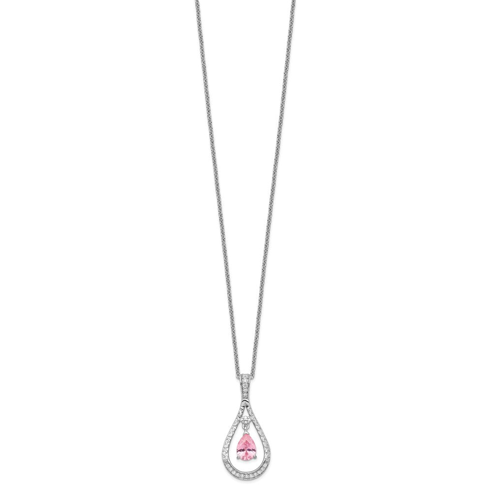 Sentimental Expressions Sterling Silver Rhodium-plated Oct. CZ Stone Never Forget Tear 18in Birthstone Necklace QSX189