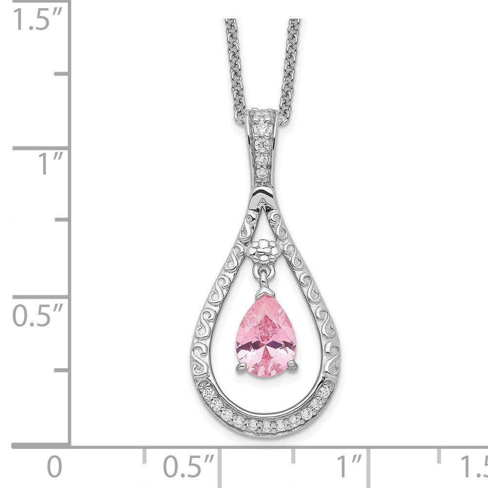 Sentimental Expressions Sterling Silver Rhodium-plated Oct. CZ Stone Never Forget Tear 18in Birthstone Necklace QSX189